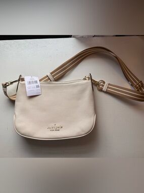 kate spade Cream Pebbled Leather Crossbody with Striped Strap